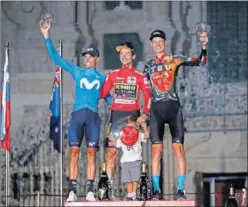  ??  ?? Enric Mas, Primoz Roglic y Jack Haig, podio de La Vuelta 2021.