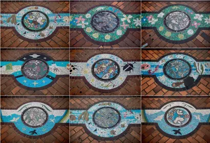  ?? AFP file ?? This combo of photos shows designed manhole covers in Kawaguchi, Saitama prefecture. —