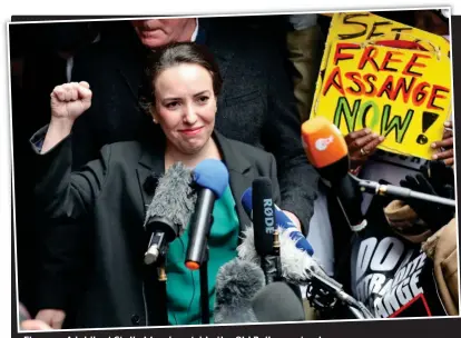  ??  ?? Fiancee: A jubilant Stella Morris outside the Old Bailey yesterday