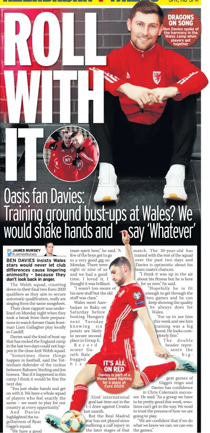  ??  ?? Davies is part of a Wales team fighting for a place at Euro 2020
Ben Davies spoke of the harmony in the Wales camp when players get together