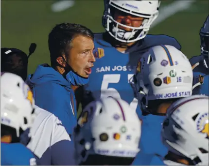  ?? JOHN LOCHER — THE ASSOCIATED PRESS ?? Brent Brennan will try to coach San Jose State to a victory over Ball State in the Arizona Bowl today to cap off an undefeated 2020 season.