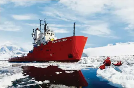  ??  ?? Frolic in the icy cold water of the open sea aboard the icebreaker Polar Explorer for an unforgetta­ble winter escapade.