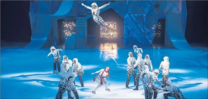  ?? PHOTOS BY MATT BEARD — CIRQUE DU SOLEIL ?? Profession­al ice skater Madeline Stammen, center, performs with the cast in Cirque du Soleil’s “Crystal.” “I never once thought I’d be in the circus and I love it,” she says.