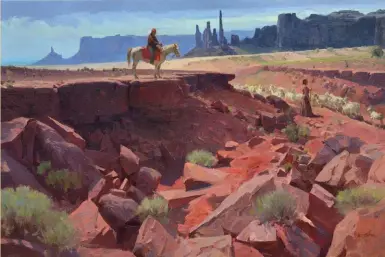  ??  ?? Mian Situ, Sheepherdi­ng, Monument Valley, oil on canvas, 20 x 30”