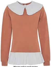  ??  ?? Woven collar peplum top, £14, George at Asda.