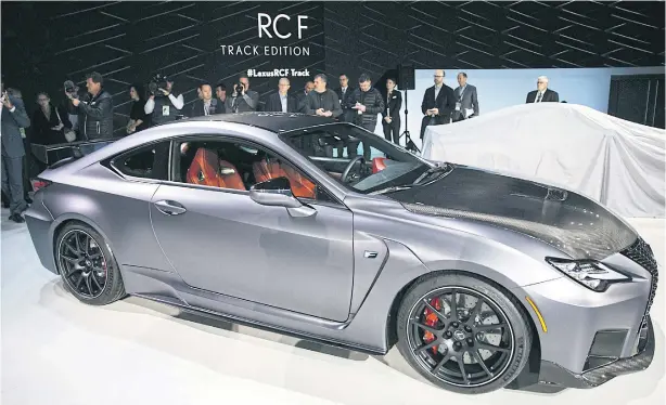  ?? BLOOMBERG ?? The Lexus RC F Track Edition is displayed during a reveal event at the 2019 North American Internatio­nal Auto Show (NAIAS) in Detroit on Sunday.