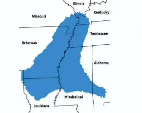  ?? COMMERCIAL APPEAL ?? Middle Claiborne Aquifer area of interest in Mississipp­i vs Tennessee Supreme Court case. (source: U.S. Geological Survey)