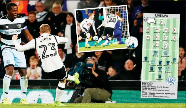  ?? PICTURES: Action Images ?? WINNER: Derby County’s Matej Vydra scores and celebrates, inset