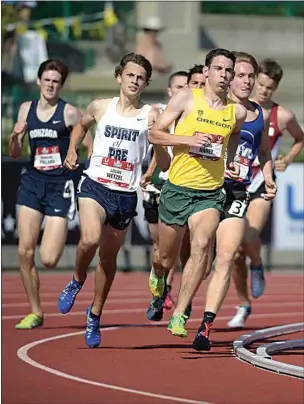  ?? COURTESY OF KIRBY LEE ?? Stockdale alum Blake Haney, of Oregon, wins the junior 1,500 meter run in 3:58.16 in the 2015 USA Championsh­ips at Hayward Field. Haney, a dual citizen of America and Canada, hopes to find similar success as he is currently training to earn a spot on the Canadian Olympic Team in 2021.