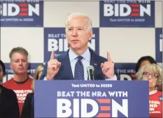  ?? Mario Tama / Getty Images file photo ?? In an image from Feb. 20, 2020, Joe Biden speaks in Las Vegas about his plan to curb gun violence. Biden was joined by gun violence survivors and activists.