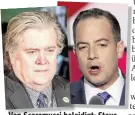  ??  ?? Von Scaramucci beleidigt: Steve Bannon (l.), Reince Priebus