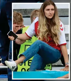  ??  ?? DISTRESS: Christian Eriksen’s partner Sabrina rushes to his side (top), as Denmark players fight back tears (below), but the player left the field awake yesterday