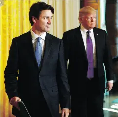  ?? SEAN KILPATRICK / THE CANADIAN PRESS FILES ?? Prime Minister Justin Trudeau and U. S. President Donald Trump at the White House in February.