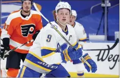  ?? JEFFREY T. BARNES — THE ASSOCIATED PRESS ?? Buffalo’s Jack Eichel is shown during a February game against the Flyers in Buffalo, N.Y. The Sabres have ruled Eichel out for the rest of the season because of a neck injury.