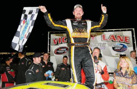  ?? PHOTOS COURTESY OF NASCAR CANADA ?? This was a familiar sight: Don Thomson Jr. celebratin­g another victory. He won five consecutiv­e CASCAR Super Series championsh­ips.