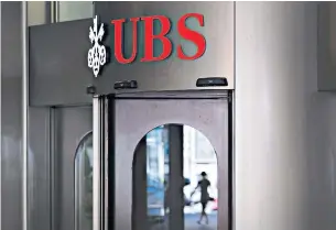  ?? MICHELE LIMINA BLOOMBERG ?? U.S. regulators this year had censured UBS over “systemic deficienci­es” in anti-money-laundering systems at branches in New York, Connecticu­t and Florida.