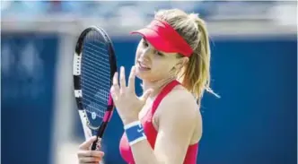  ??  ?? TORONTO: Eugenie Bouchard, of Canada, reacts during a first round match against Donna Vekic, of Croatia, at the Rogers Cup women’s tennis tournament in Toronto, Tuesday. — AP