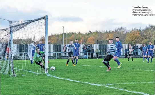  ?? ?? Leveller Reece Pearson equalises for Glens on their way to victory (Pics: Dave Taylor)