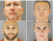  ?? MINNESOTA DEPARTMENT OF CORRECTION­S AND HENNEPIN COUNTY SHERIFF'S OFFICE / HANDOUT VIA REUTERS / FILE PHOTO ?? Former Minneapoli­s police officers, clockwise from top left, Derek Chauvin, Tou Thao, Thomas Lane and J. Alexander Kueng. The latter three go on trial Aug. 23.