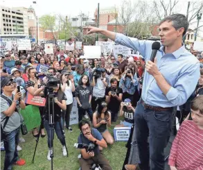  ??  ?? Rep. Beto O’Rourke, D-Texas, speaks at the March for Our Lives at Cleveland Square in El Paso. O’Rourke is a U.S. Senate candidate.