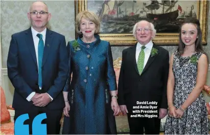  ??  ?? David Leddy and Amie Dyer with President and Mrs Higgins