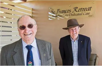  ??  ?? QUIET SPACE: Bishop William Morris (left) with Graham Barron at the official opening of the Sr Frances Retreat at the Toowoomba Hospice.