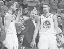  ?? Brett Coomer / Houston Chronicle ?? Coach Mike D’Antoni, center, has stuck with his seasonlong philosophy, and it has paid off for the Rockets in this series.