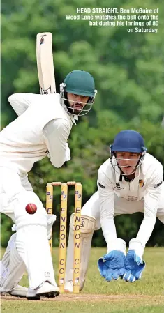  ?? ?? HEAD STRAIGHT: Ben Mcguire of Wood Lane watches the ball onto the bat during his innings of 80 on Saturday.