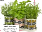  ??  ?? Herb pots set, £50, Orla Kiely at Printer + Taylor