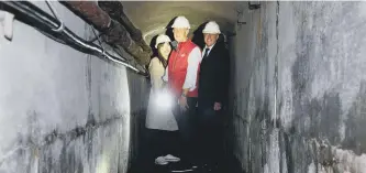  ??  ?? Coun Rebbecca Atkinson, Chair of Roker Heritage Group Phil Twedell and Head of Heritage Lottery Fund Ivor Crowther in the tunnel.