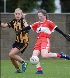  ??  ?? Lauren Boyle scores the opening goal for Louth.