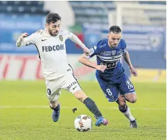  ?? AFP ?? Monaco’s Bernardo Silva, left, in action against Bastia.