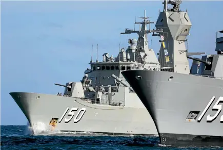  ?? PHOTO: FAIRFAX ?? The Anzac-class frigate HMAS Anzac (150), pictured, with HMAS Ballarat (153) has had a close encounter with the Chinese navy in the South China Sea.