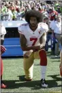  ?? TED S. WARREN - THE ASSOCIATED PRESS ?? FILE - In this Sept. 25, 2016, file photo, San Francisco 49ers’ Colin Kaepernick kneels during the national anthem before an NFL football game against the Seattle Seahawks, Sunday, Sept. 25, 2016, in Seattle.