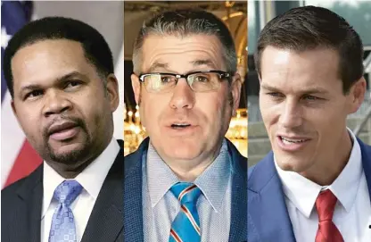  ?? DAILY HERALD FILE; FACEBOOK; SUN-TIMES FILE ?? Republican governor hopefuls Richard Irvin (from left), Darren Bailey and Jesse Sullivan have been going at each other in a barrage of television commercial­s.