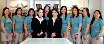  ??  ?? AOT President &amp; CEO Cynthia Reyes-Tsui and VP Marketing Marites M. David (center) with the company’s key officers (from left) Asamarie Arevalo, Ellen Lontoc, Belinda Mira, Gloren Lorente, Ma. Feann Varias, Ma. Carmen Abas, Analissa Gumayan and Rosalina Ruiz.