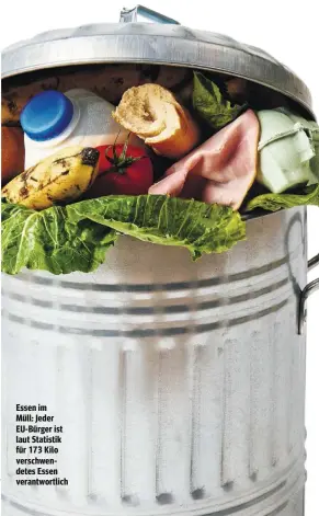  ??  ?? Essen im Müll: Jeder EU-Bürger ist laut Statistik für 173 Kilo verschwend­etes Essen verantwort­lich