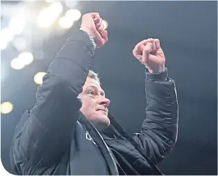  ??  ?? United manager Ole Gunnar Solskjaer celebrates at full-time