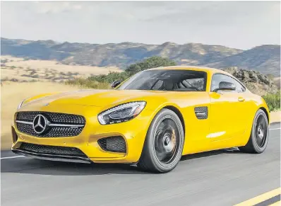  ??  ?? The Mercedes AMG GT S features a 4.0 twin-turbocharg­ed V-8 engine that produces 503 horsepower.