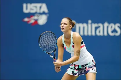  ??  ?? NEW YORK: Karolina Pliskova of the Czech Republic waits to return a shot to Magda Linette of Poland during their first round Women’s Singles match on Day Two of the 2017 US Open at the USTA Billie Jean King National Tennis Center yesterday in the...