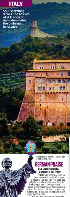  ??  ?? Soul-searching strolls: The Basilica of St Francis of Assisi dominates the Umbrian landscape