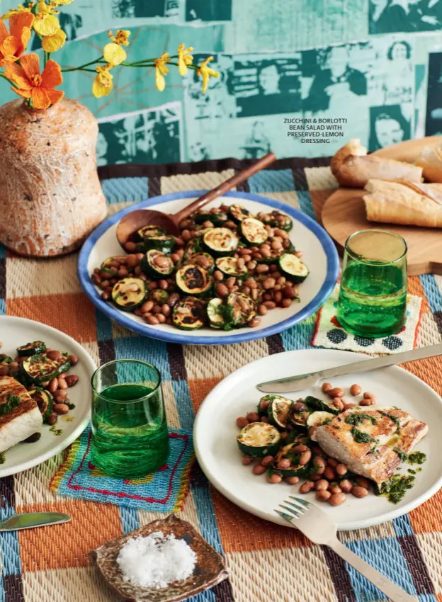  ?? ?? ZUCCHINI & BORLOTTI BEAN SALAD WITH PRESERVED-LEMON DRESSING