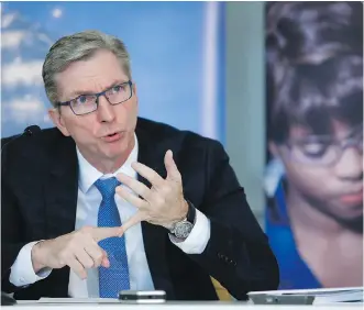  ?? JEFF McINTOSH/ THE CANADIAN PRESS ?? Imperial Oil president and CEO Rich Kruger speaks Friday at a news conference following the company’s annual meeting in Calgary.