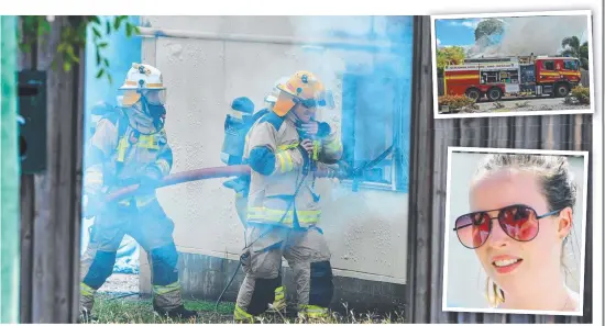  ?? Pictures: ZAK SIMMONDs ?? SEVERE DAMAGE: Firefighte­rs battle the blaze at a house in Bundock St. Neighbour Charlotte Brine ( above) rescued the family’s dog.