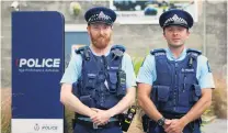  ?? PHOTOS: KAYLA HODGE ?? Returned home . . . Oamaru’s newest police officers, Constable Matt Davey (left) and Constable Mitch McRae.