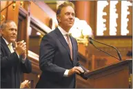  ??  ?? Connecticu­t Gov. Ned Lamont addresses the House and the Senate at the Capitol on Thursday.