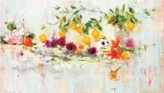  ??  ?? Leslie Duke, Blooming Between Seasons, oil on panel, 36 x 72”