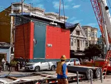  ?? San Francisco Recreation and Park Department ?? The eagerly anticipate­d prefab — and pricey — public toilet was delivered to Noe Valley Town Square on Thursday.