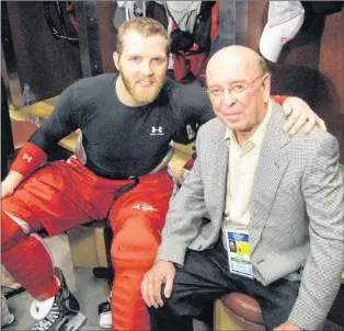  ?? ROBIN SHORT/THE TELEGRAM ?? These two are certain recognizab­le Newfoundla­nders, Danny Cleary and Bob Cole. The photo was taken after a Detroit Red Wings morning skate in Detroit during the 2008 Stanley Cup final.