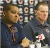  ?? STACEY WESCOTT/ CHICAGO TRIBUNE ?? Bears general manager Ryan Poles, left, and coach Matt Eberflus speak with the media during an end-ofseason news conference on Jan. 10 in Lake Forest.